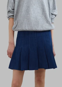 The Frankie Shop Sase Pleated Denim Skirt Blue Online