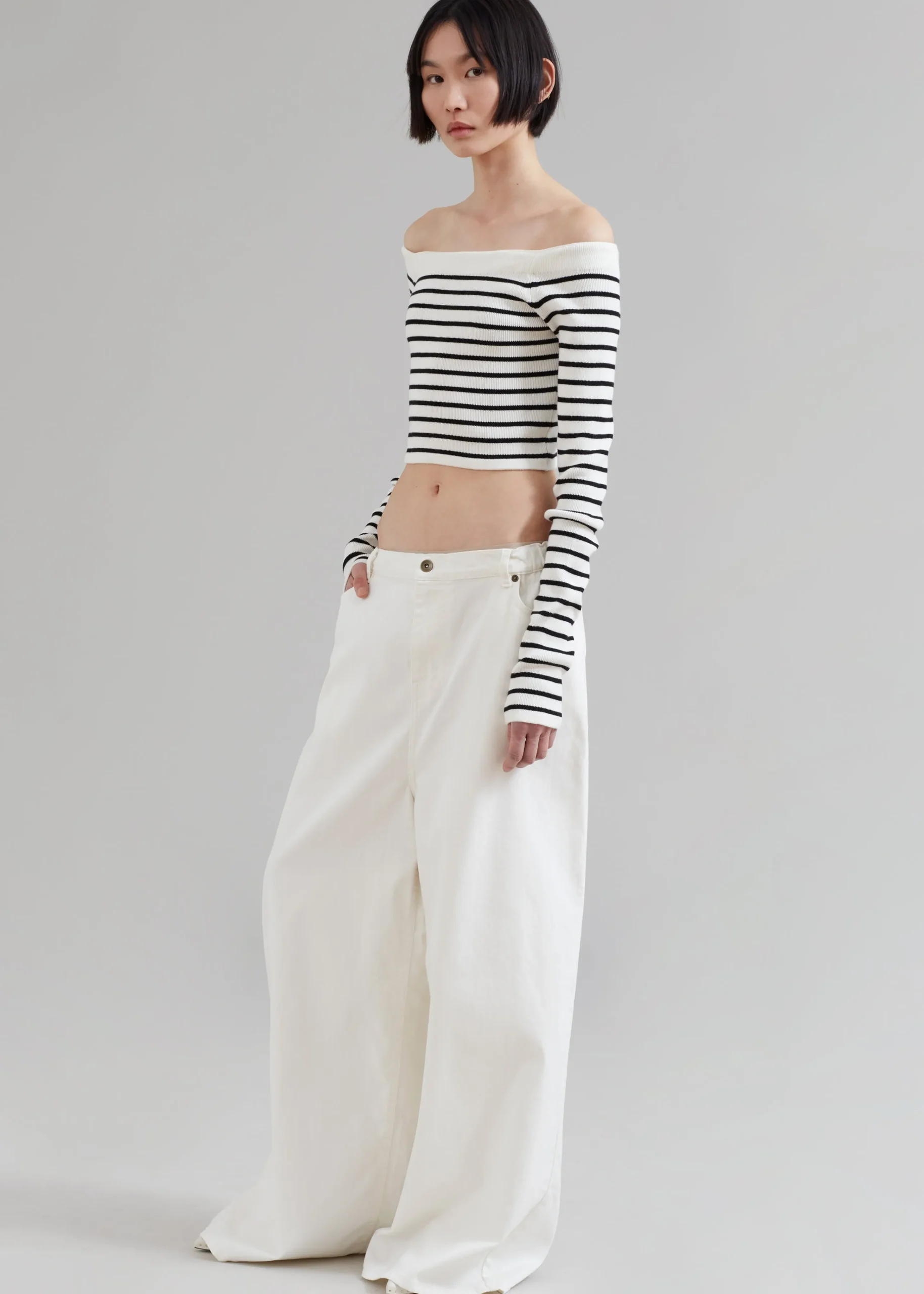 The Frankie Shop Sasha Wide Leg Jeans Off White Clearance