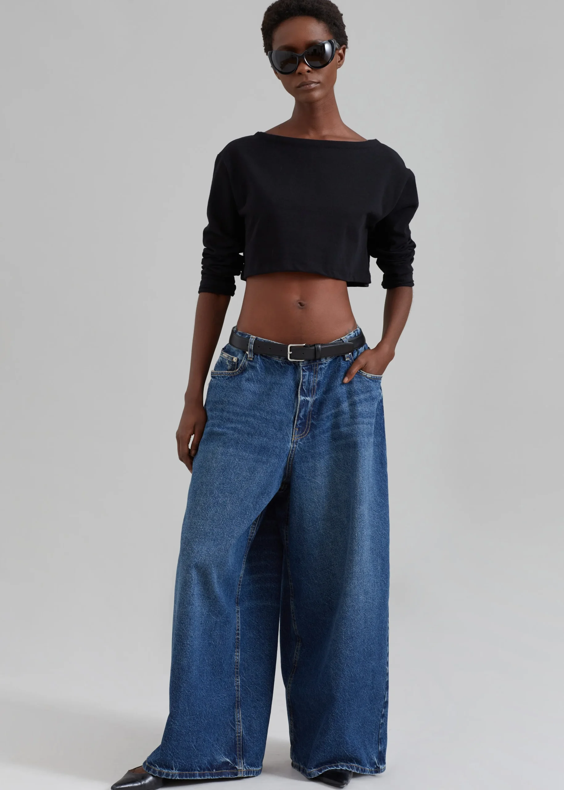 The Frankie Shop Sasha Wide Leg Jeans Dark Blue Outlet