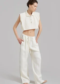 The Frankie Shop Serena Polo Padded Shoulders Boxy Top Beige Hot