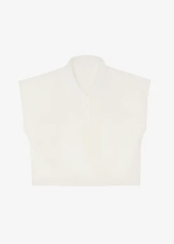 The Frankie Shop Serena Polo Padded Shoulders Boxy Top Beige Hot