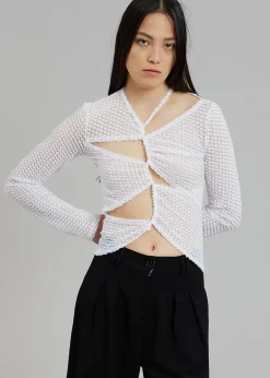 The Frankie Shop Sid Neigum Flocked Cutout Tension Blouse White Discount