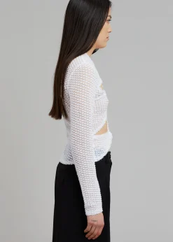 The Frankie Shop Sid Neigum Flocked Cutout Tension Blouse White Discount