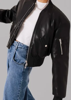The Frankie Shop Sille Faux-Leather Cropped Bomber Black Sale