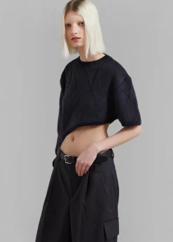 The Frankie Shop Soili Asymmetric Cropped Knit Top Black Online