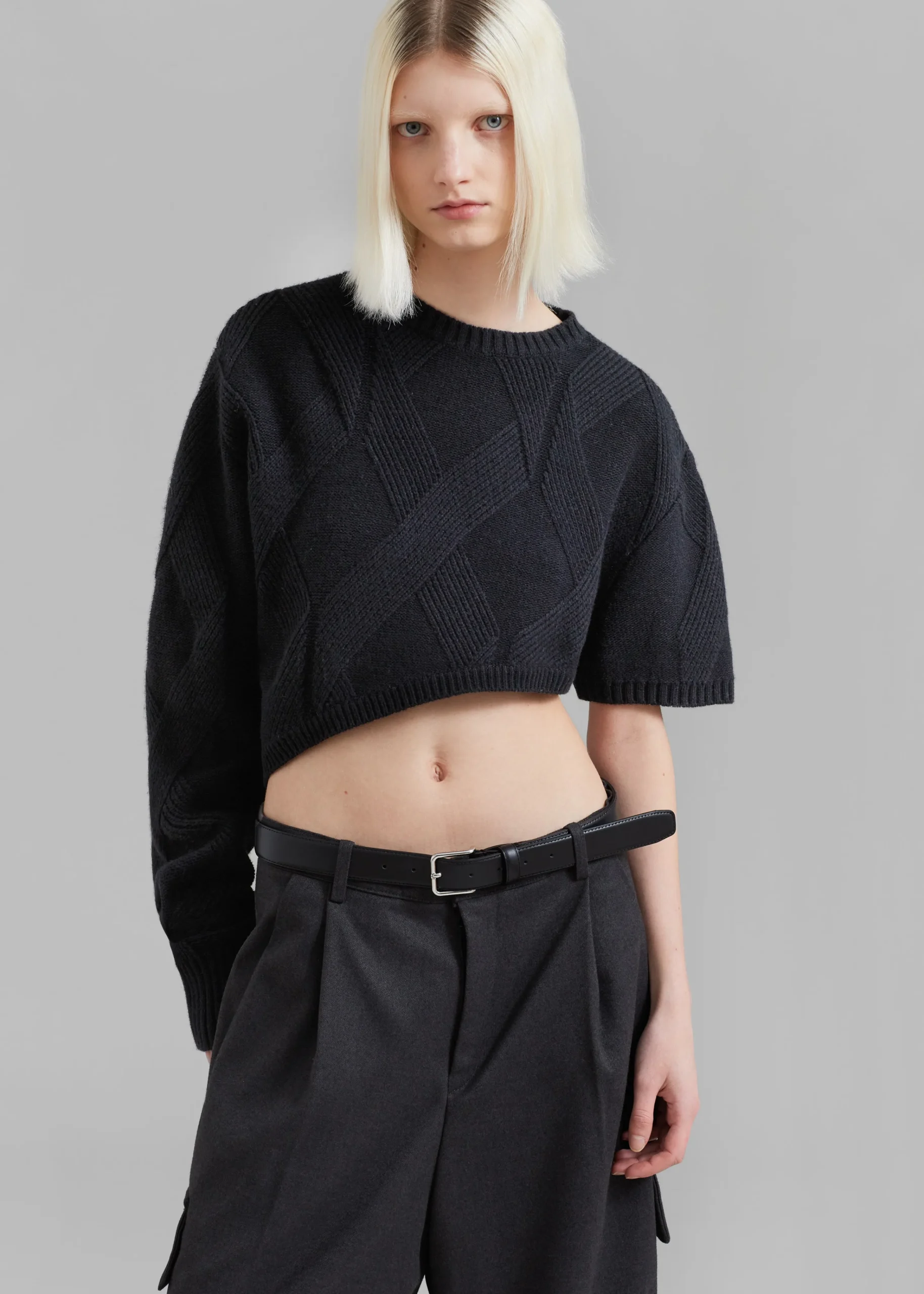 The Frankie Shop Soili Asymmetric Cropped Knit Top Black Online