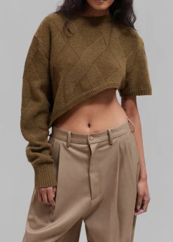 The Frankie Shop Soili Asymmetric Cropped Knit Top Olive Discount