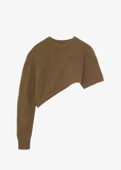The Frankie Shop Soili Asymmetric Cropped Knit Top Olive Discount