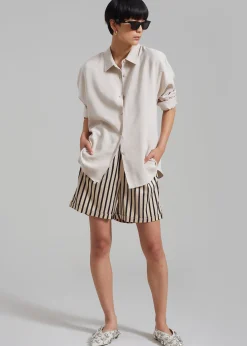 The Frankie Shop Solaqua Silk Shorts Ecru With Black Stripes Outlet