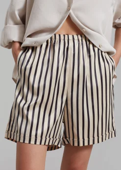 The Frankie Shop Solaqua Silk Shorts Ecru With Black Stripes Outlet