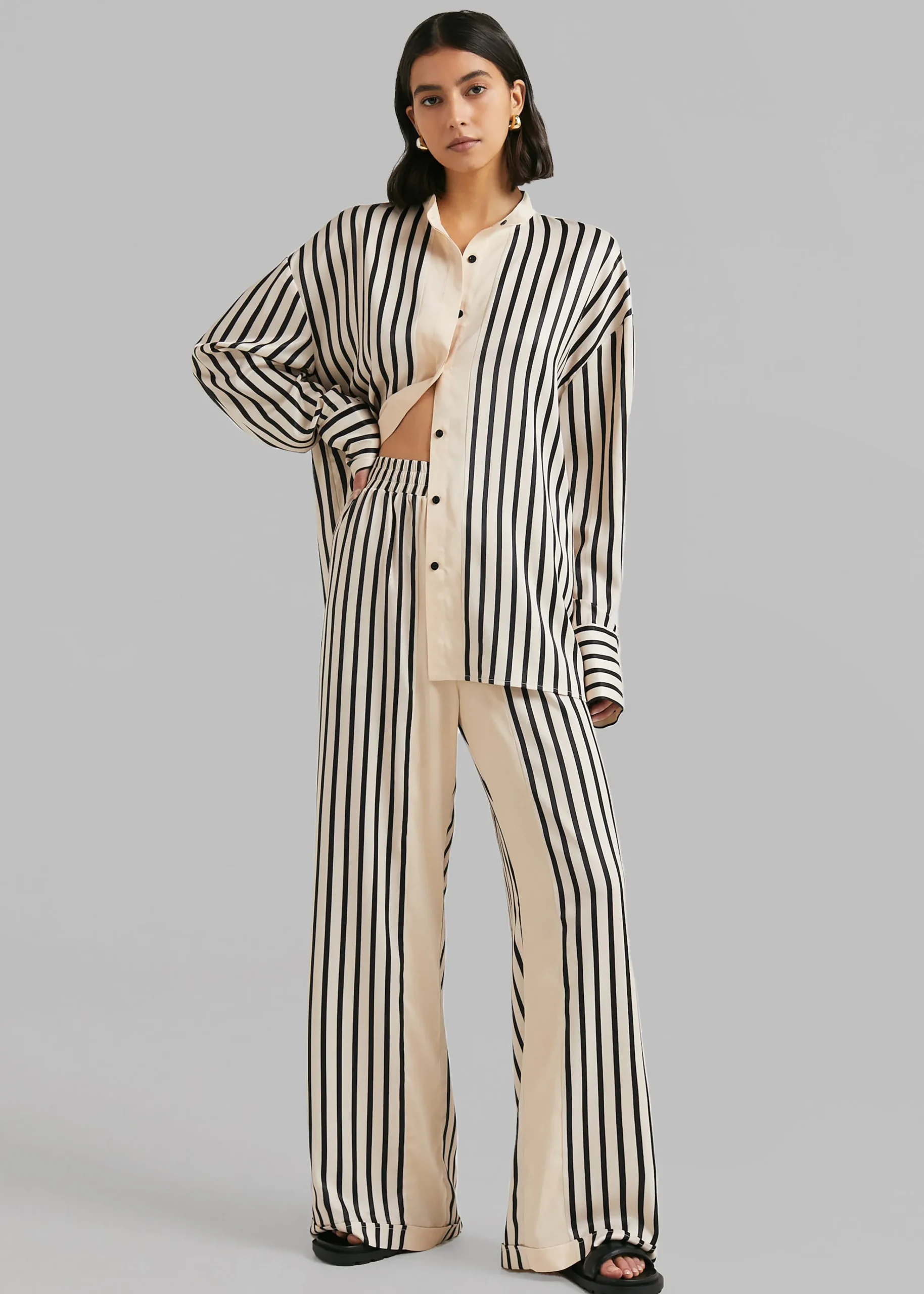 The Frankie Shop Solaqua The Resort Shirt Ecru With Black Stripes Clearance