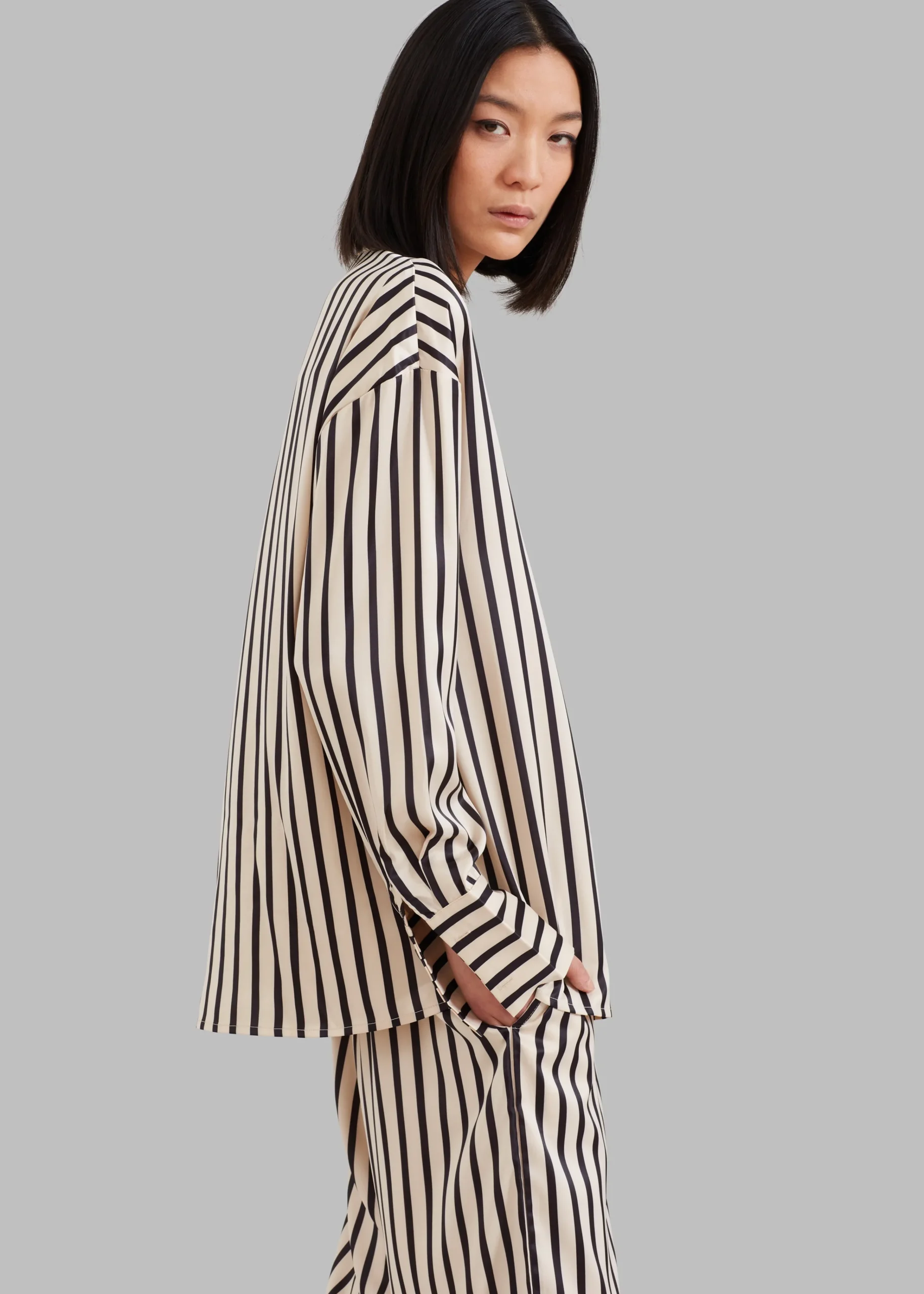 The Frankie Shop Solaqua The Resort Shirt Ecru With Black Stripes Clearance