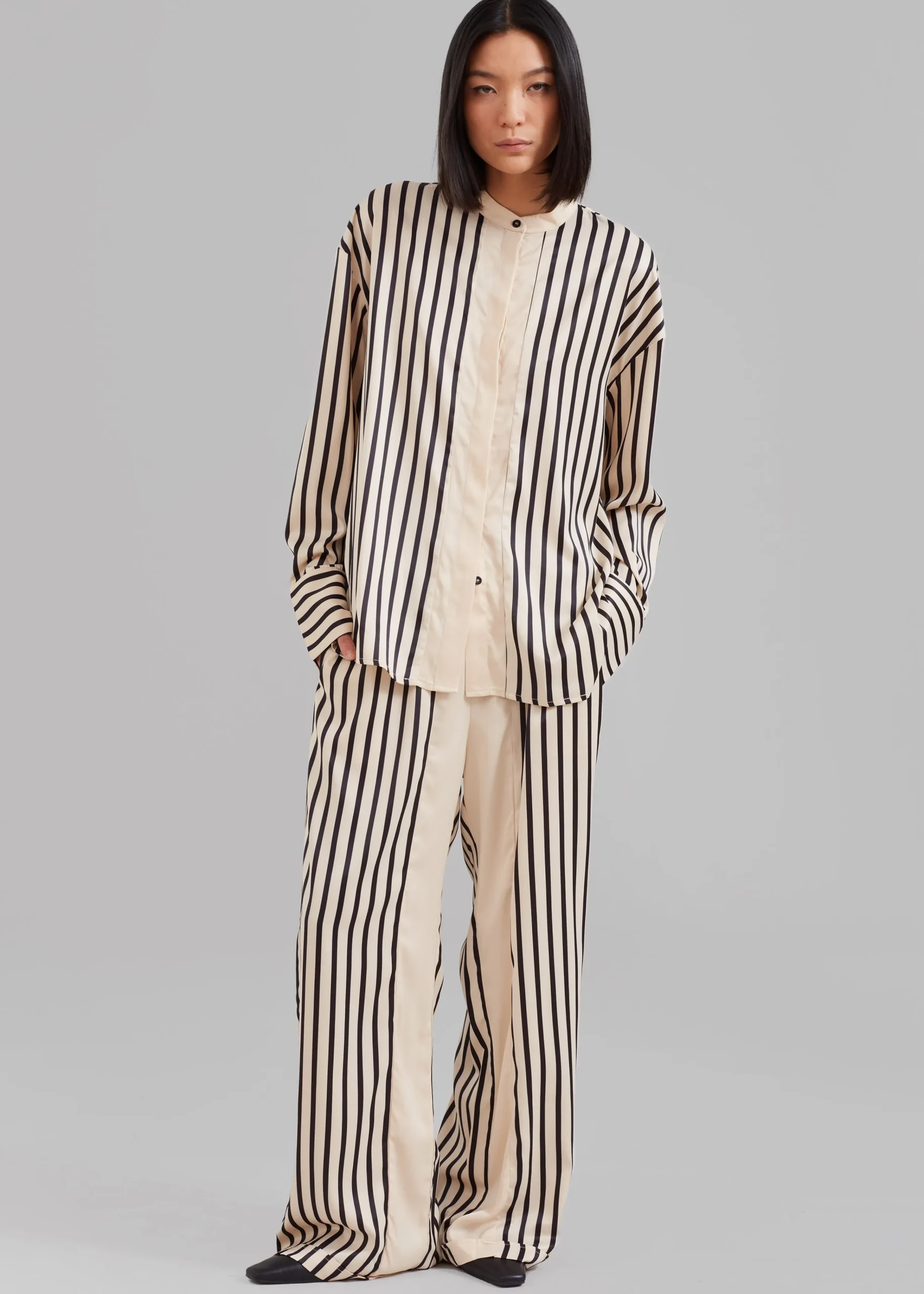 The Frankie Shop Solaqua The Resort Shirt Ecru With Black Stripes Clearance