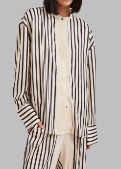 The Frankie Shop Solaqua The Resort Shirt Ecru With Black Stripes Clearance