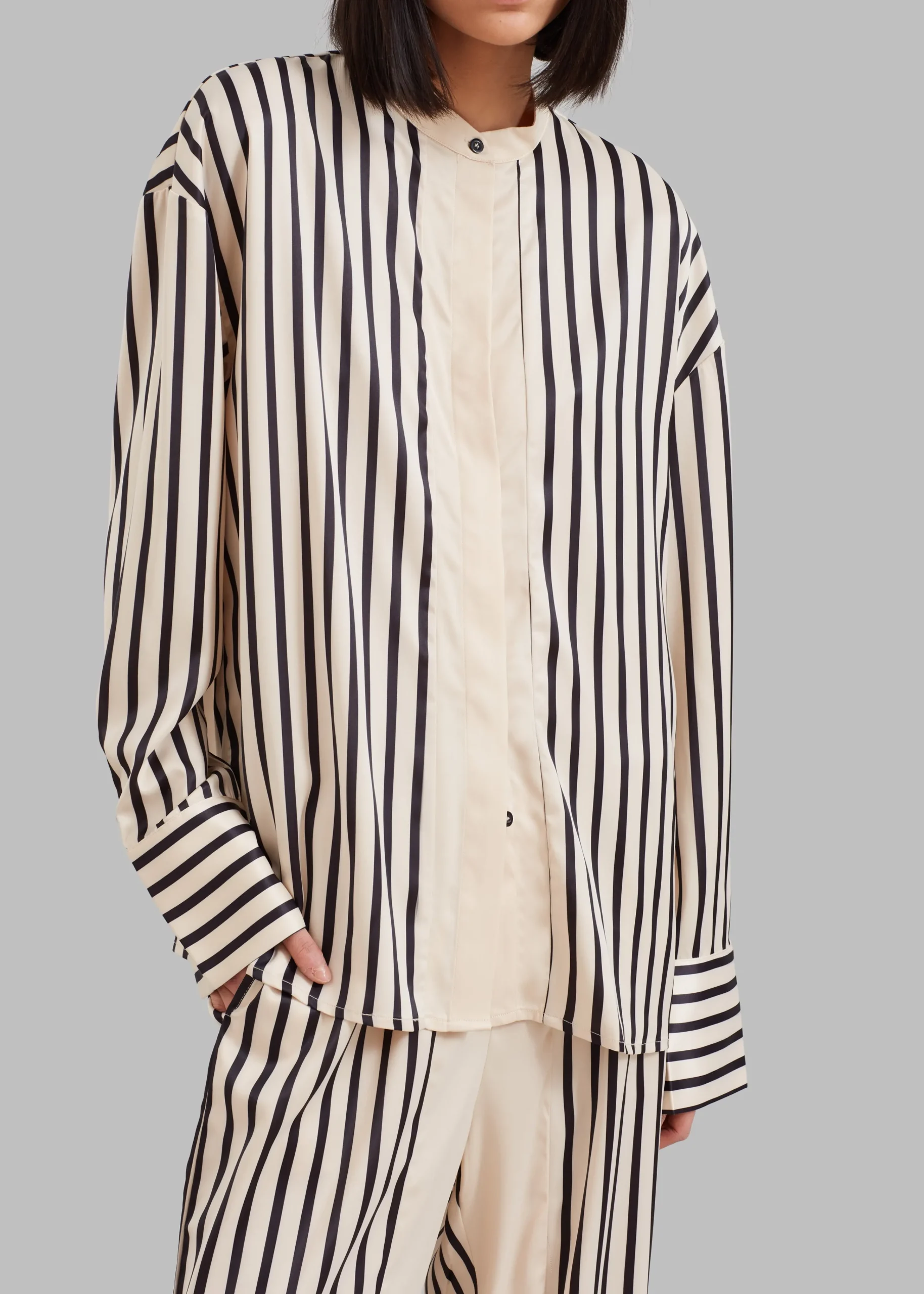 The Frankie Shop Solaqua The Resort Shirt Ecru With Black Stripes Clearance