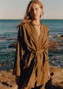 The Frankie Shop Solaqua The Short Robe Tobacco Sale