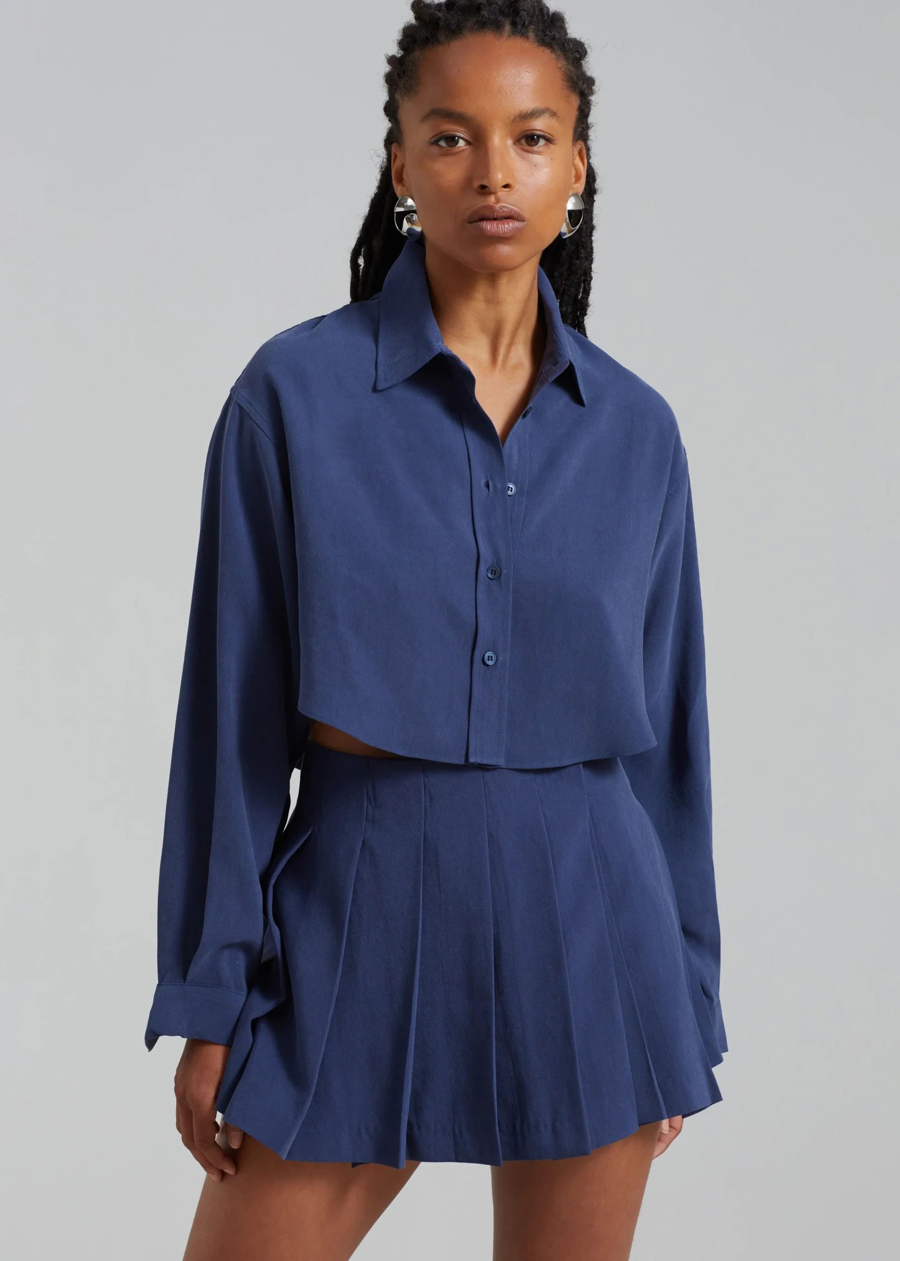 The Frankie Shop Steffi Cropped Shirt Navy Online