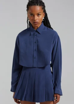 The Frankie Shop Steffi Cropped Shirt Navy Online