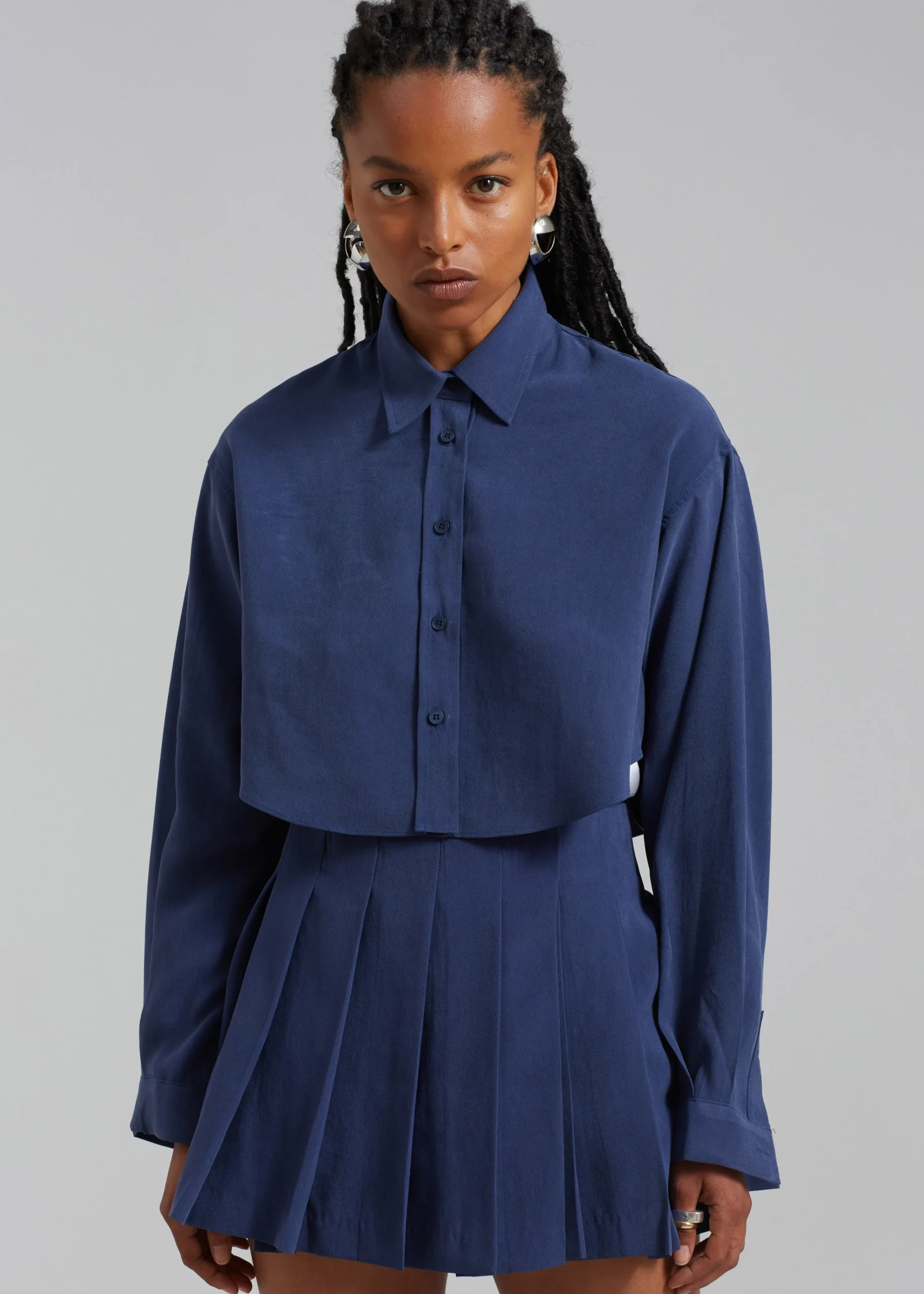 The Frankie Shop Steffi Cropped Shirt Navy Online