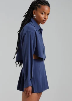 The Frankie Shop Steffi Cropped Shirt Navy Online