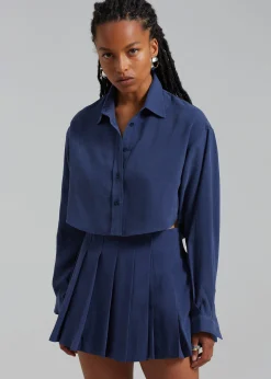 The Frankie Shop Steffi Cropped Shirt Navy Online