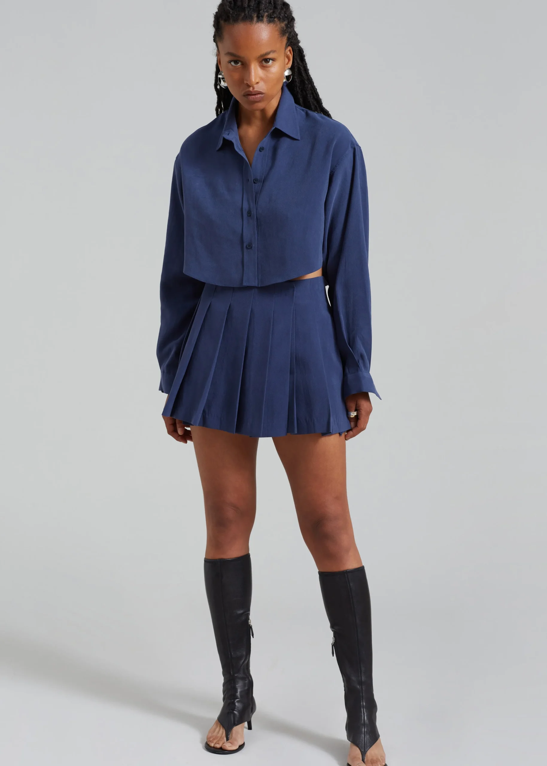 The Frankie Shop Steffi Cropped Shirt Navy Online