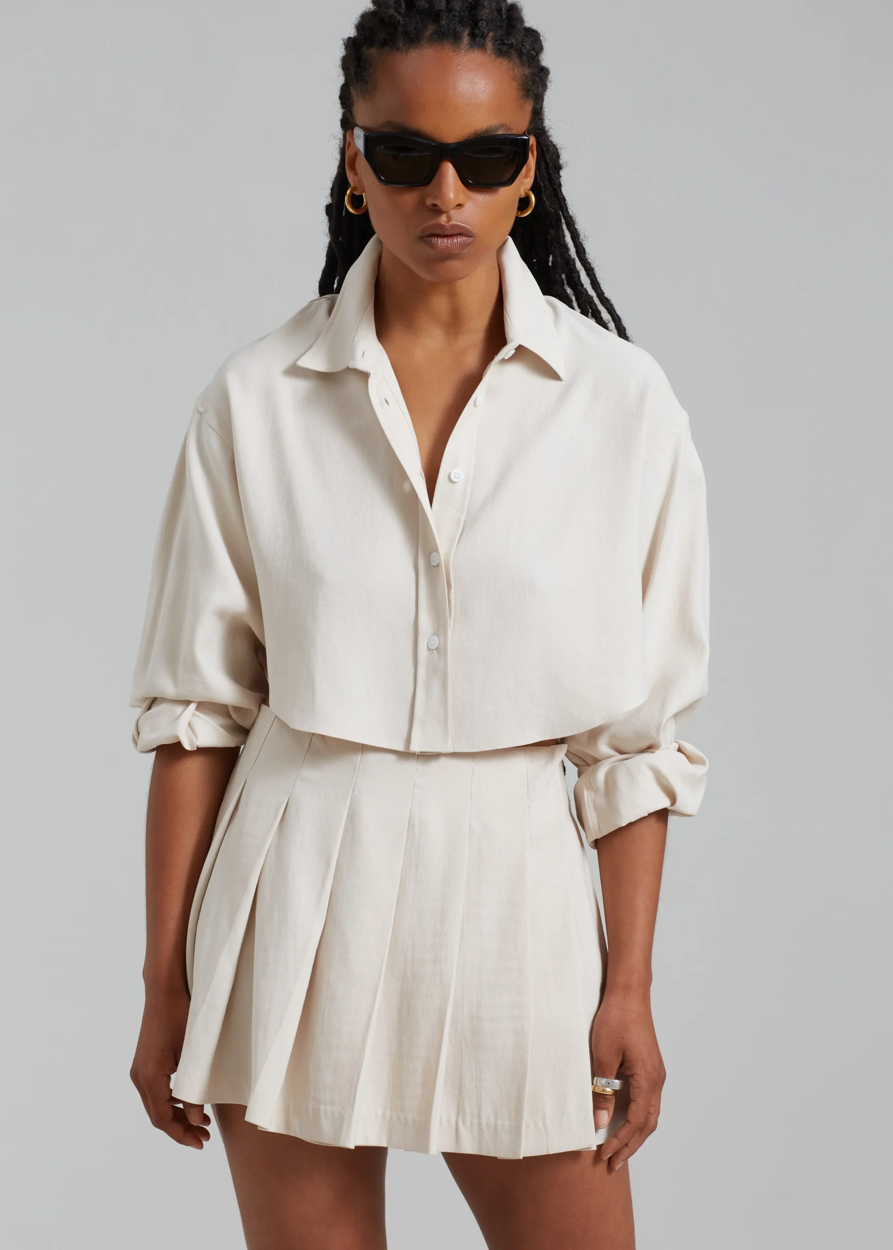 The Frankie Shop Steffi Cropped Shirt Beige Online