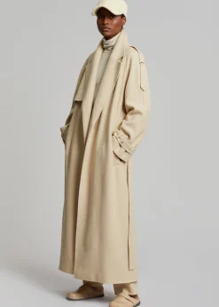 The Frankie Shop Suzanne Boiled Wool Trench Coat Beige Outlet