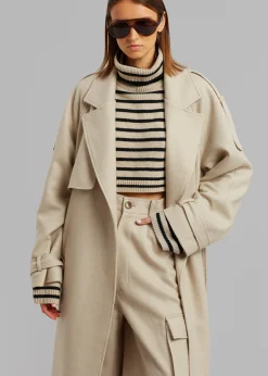 The Frankie Shop Suzanne Boiled Wool Trench Coat Beige Outlet