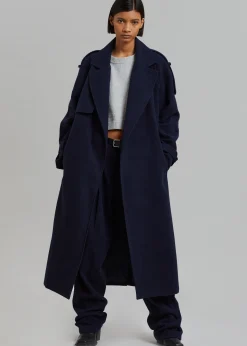 The Frankie Shop Suzanne Wool Trench Coat Navy