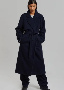 The Frankie Shop Suzanne Wool Trench Coat Navy