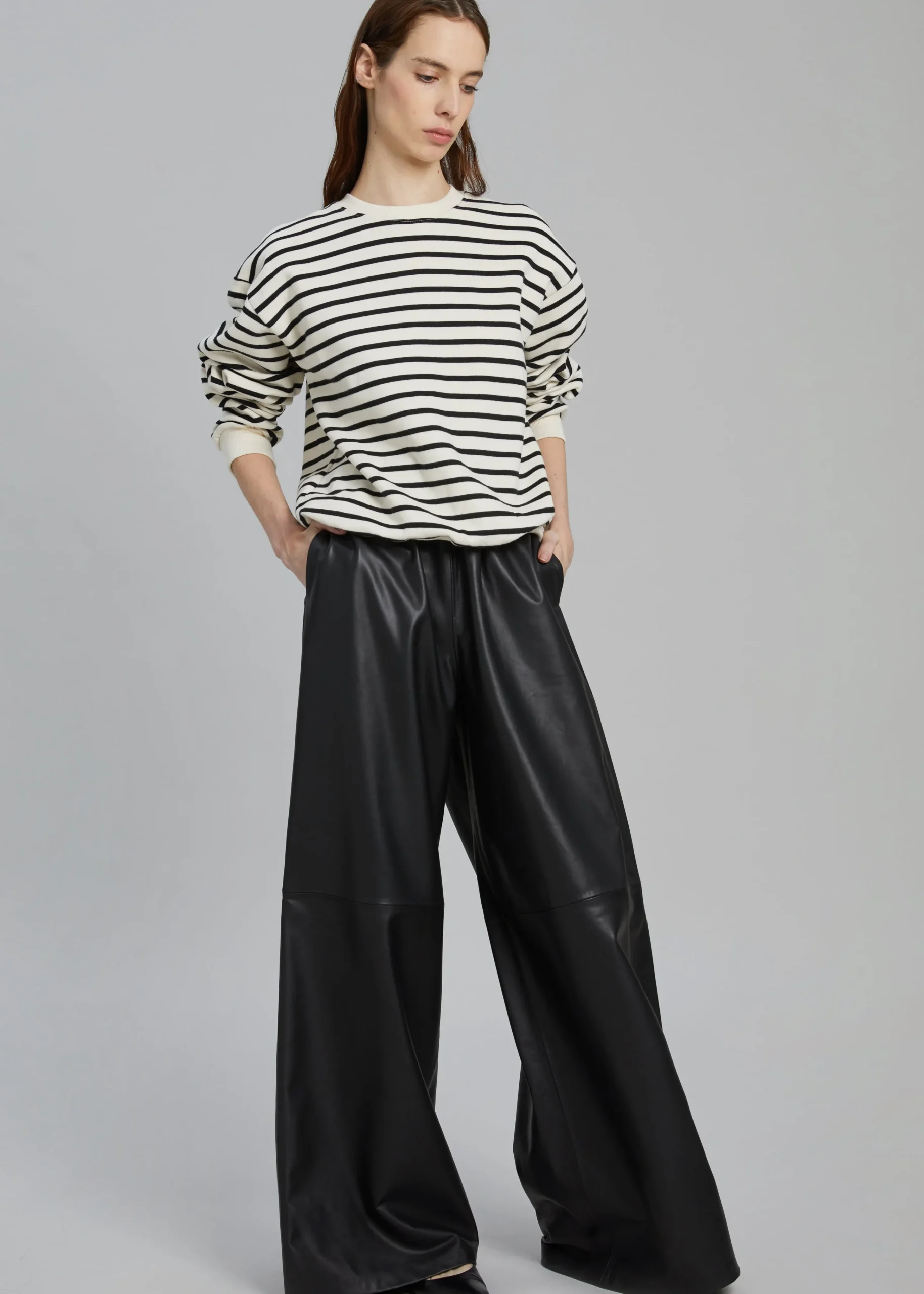 The Frankie Shop Sydney Wide Leather Pants Black Discount