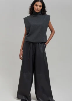 The Frankie Shop Sydney Wide Leather Pants Black Discount