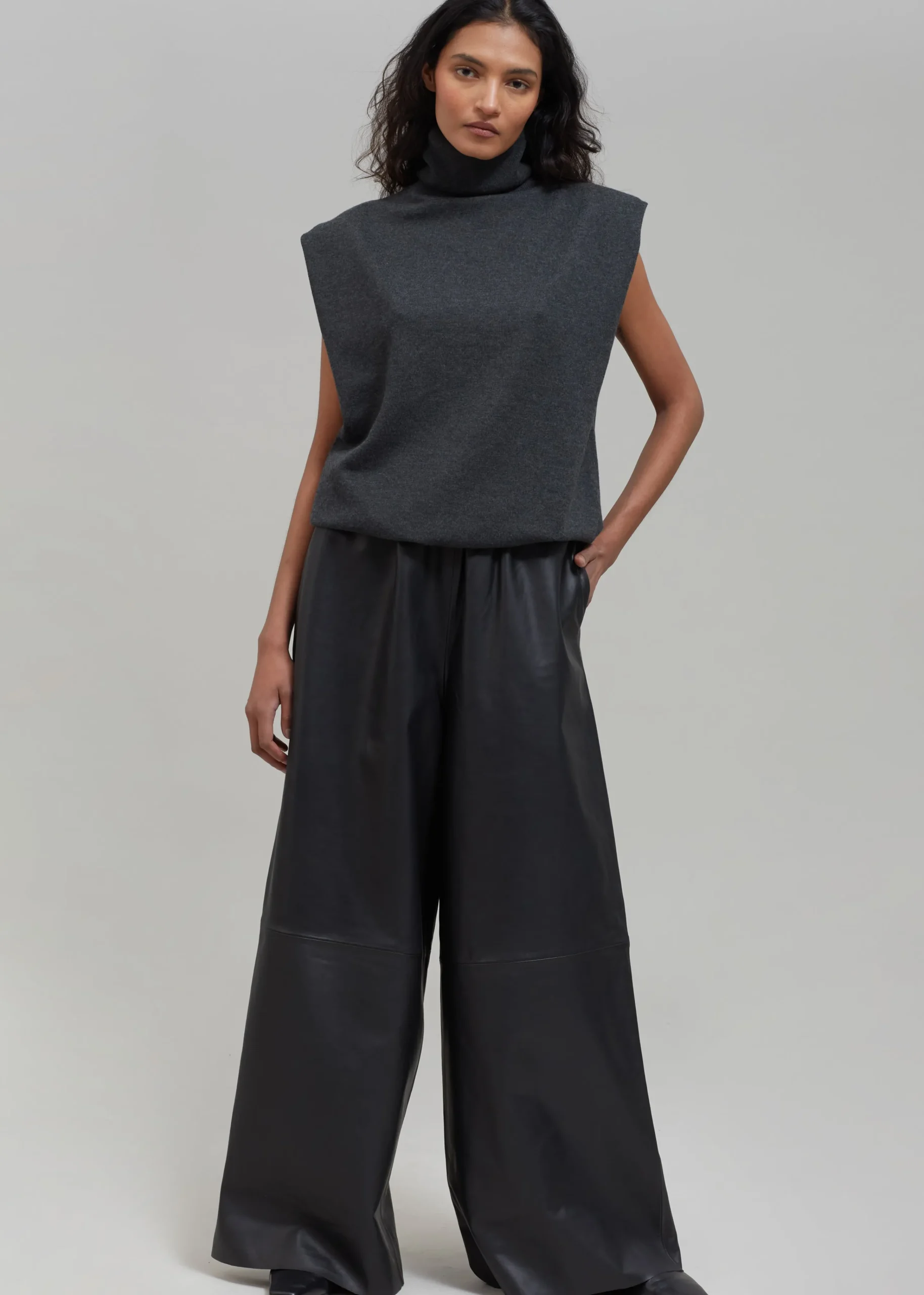 The Frankie Shop Sydney Wide Leather Pants Black Discount