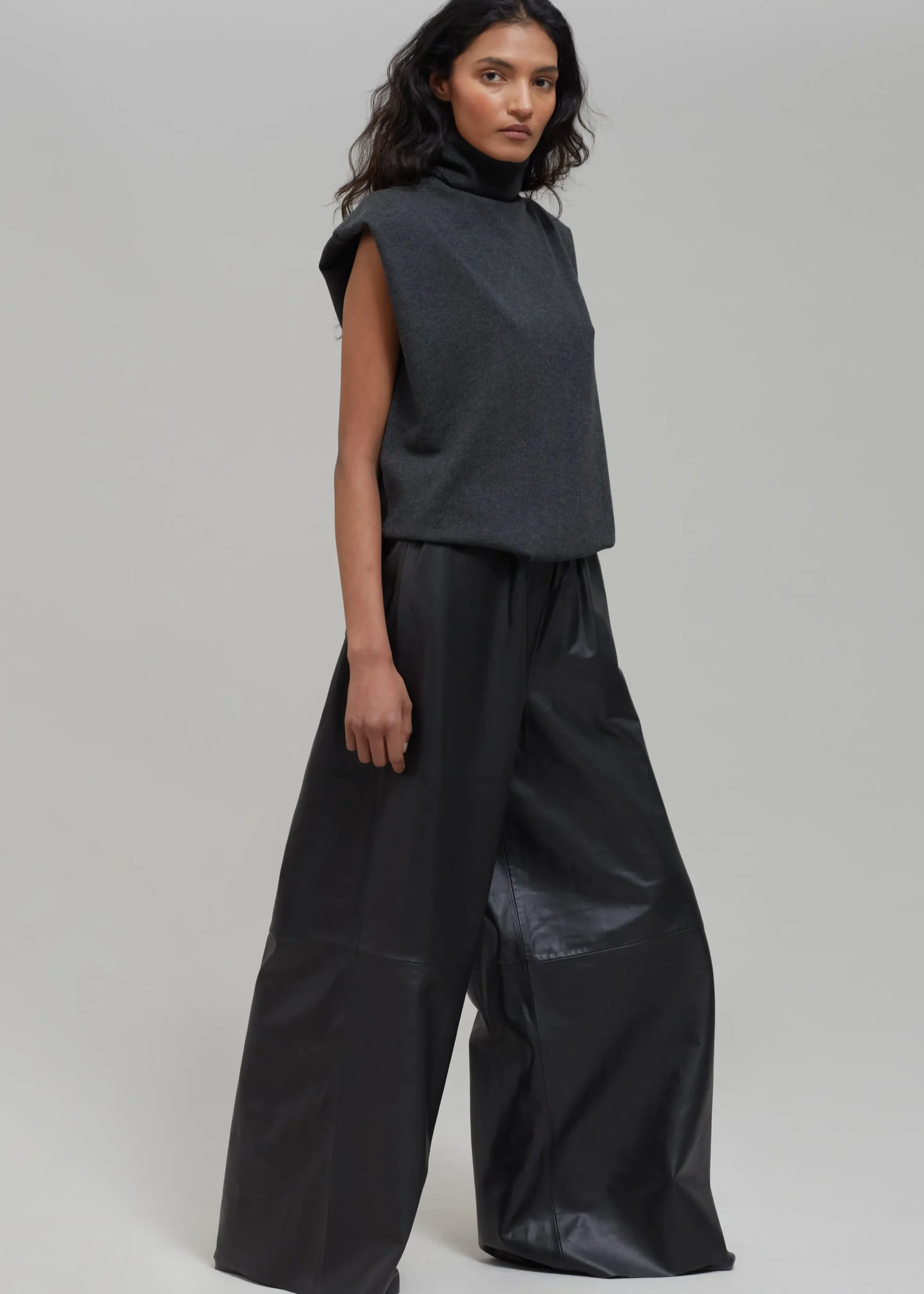 The Frankie Shop Sydney Wide Leather Pants Black Discount