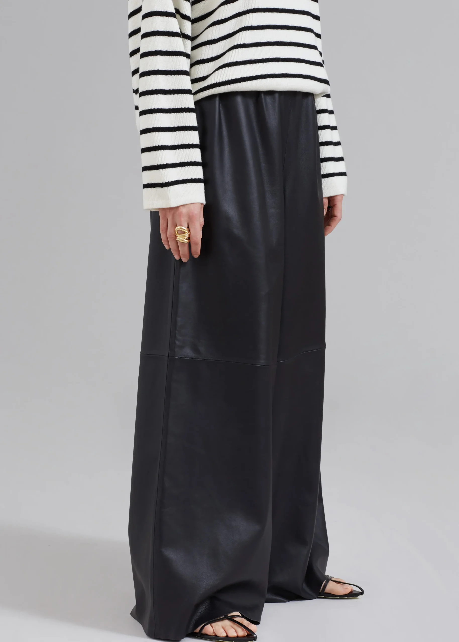 The Frankie Shop Sydney Wide Leather Pants Black Discount