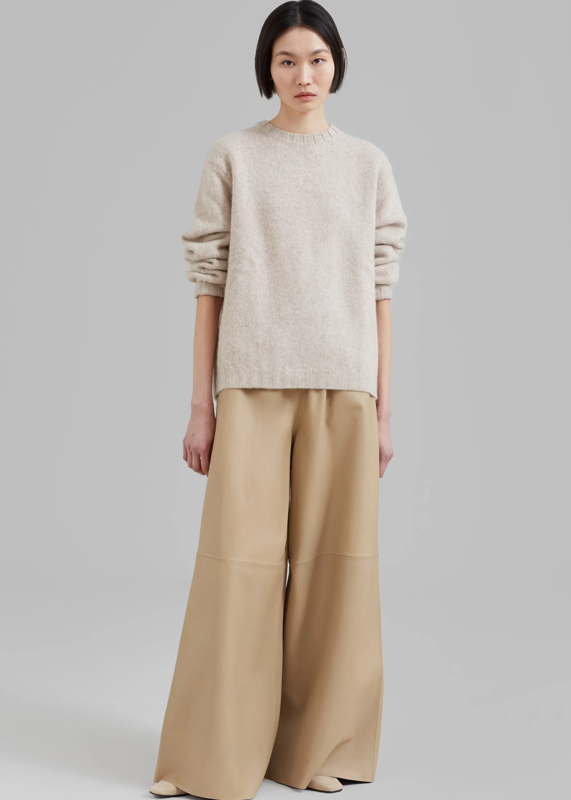 The Frankie Shop Sydney Wide Leather Pants Beige Online