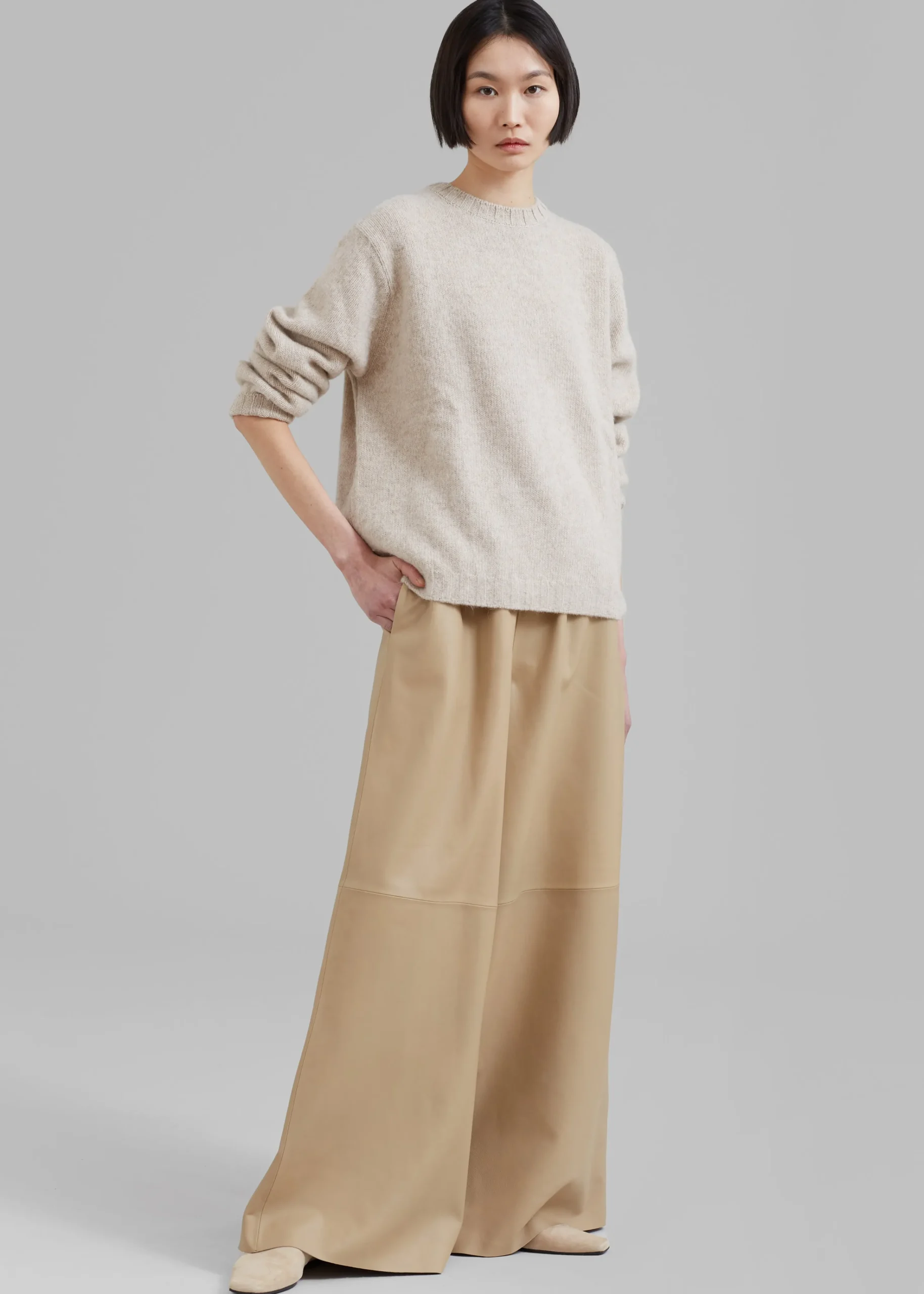 The Frankie Shop Sydney Wide Leather Pants Beige Online