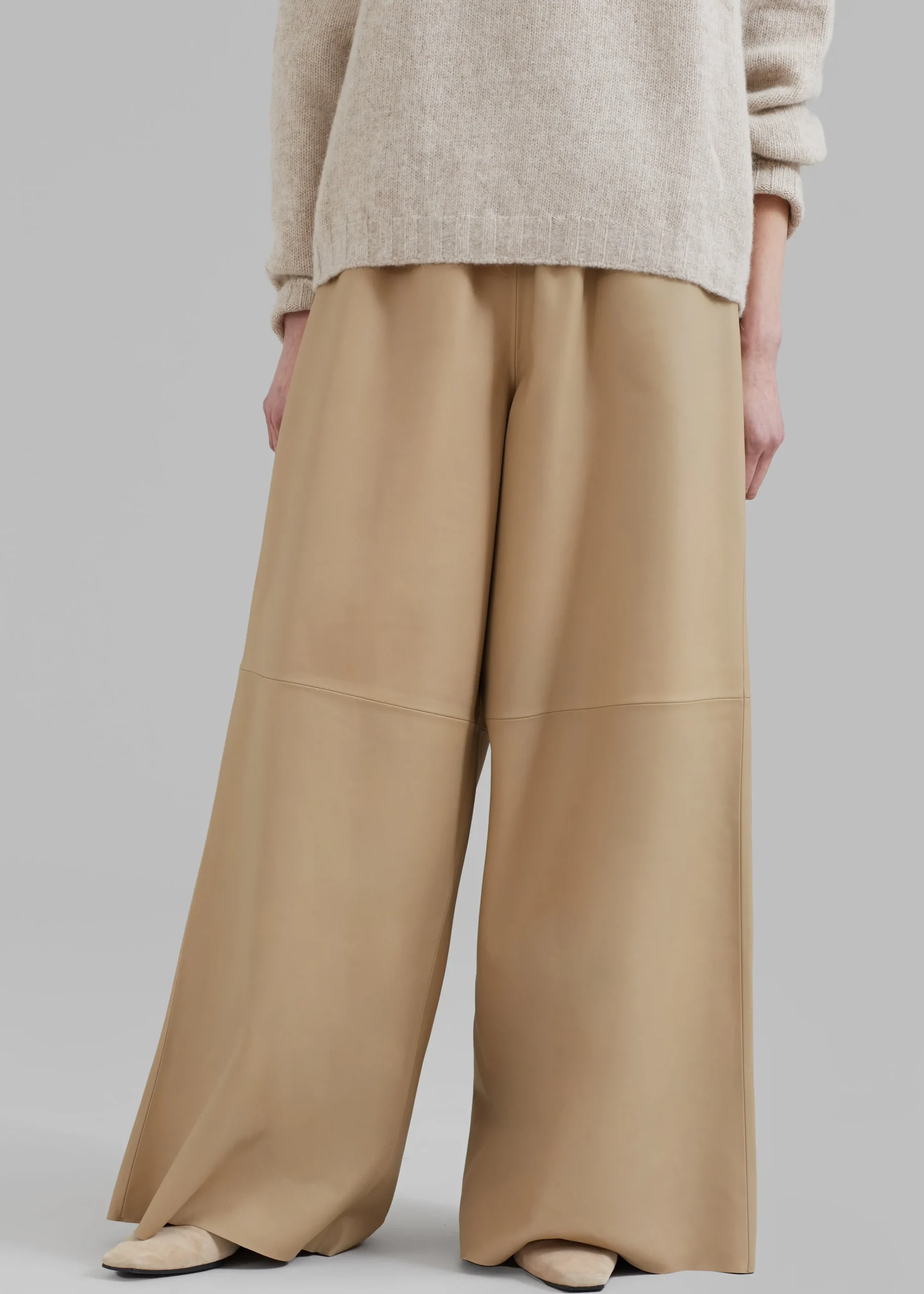 The Frankie Shop Sydney Wide Leather Pants Beige Online