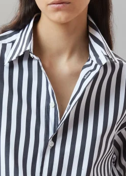 The Frankie Shop Sylvia Striped Oxford Shirt Faded Black/White New