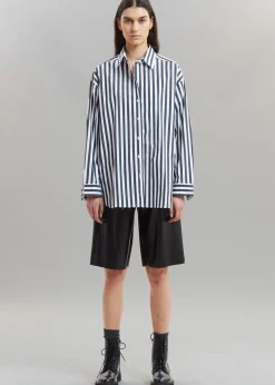 The Frankie Shop Sylvia Striped Oxford Shirt Faded Black/White New