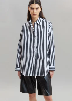 The Frankie Shop Sylvia Striped Oxford Shirt Faded Black/White New