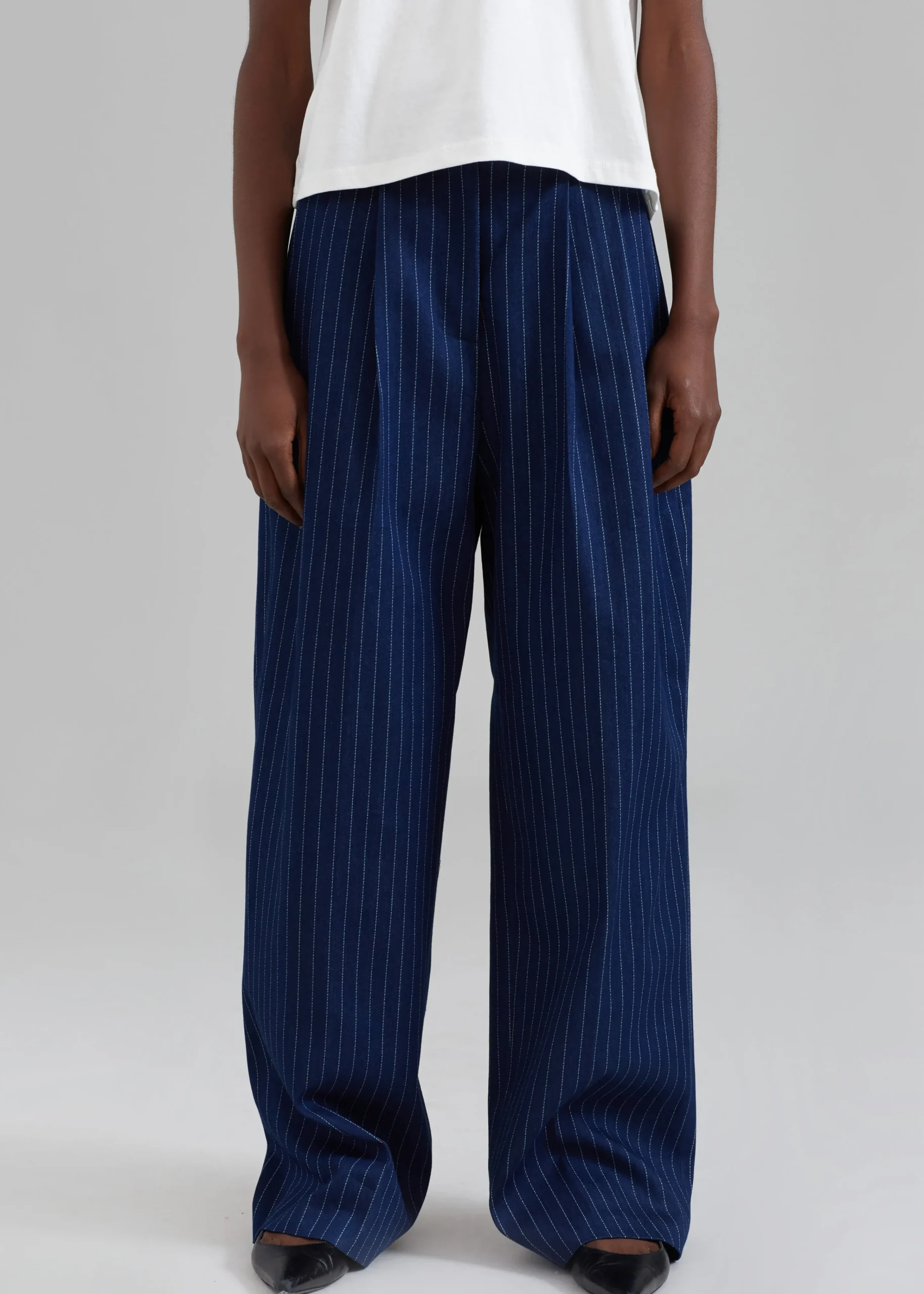 The Frankie Shop Tansy Denim Pants Navy Pinstripe Discount