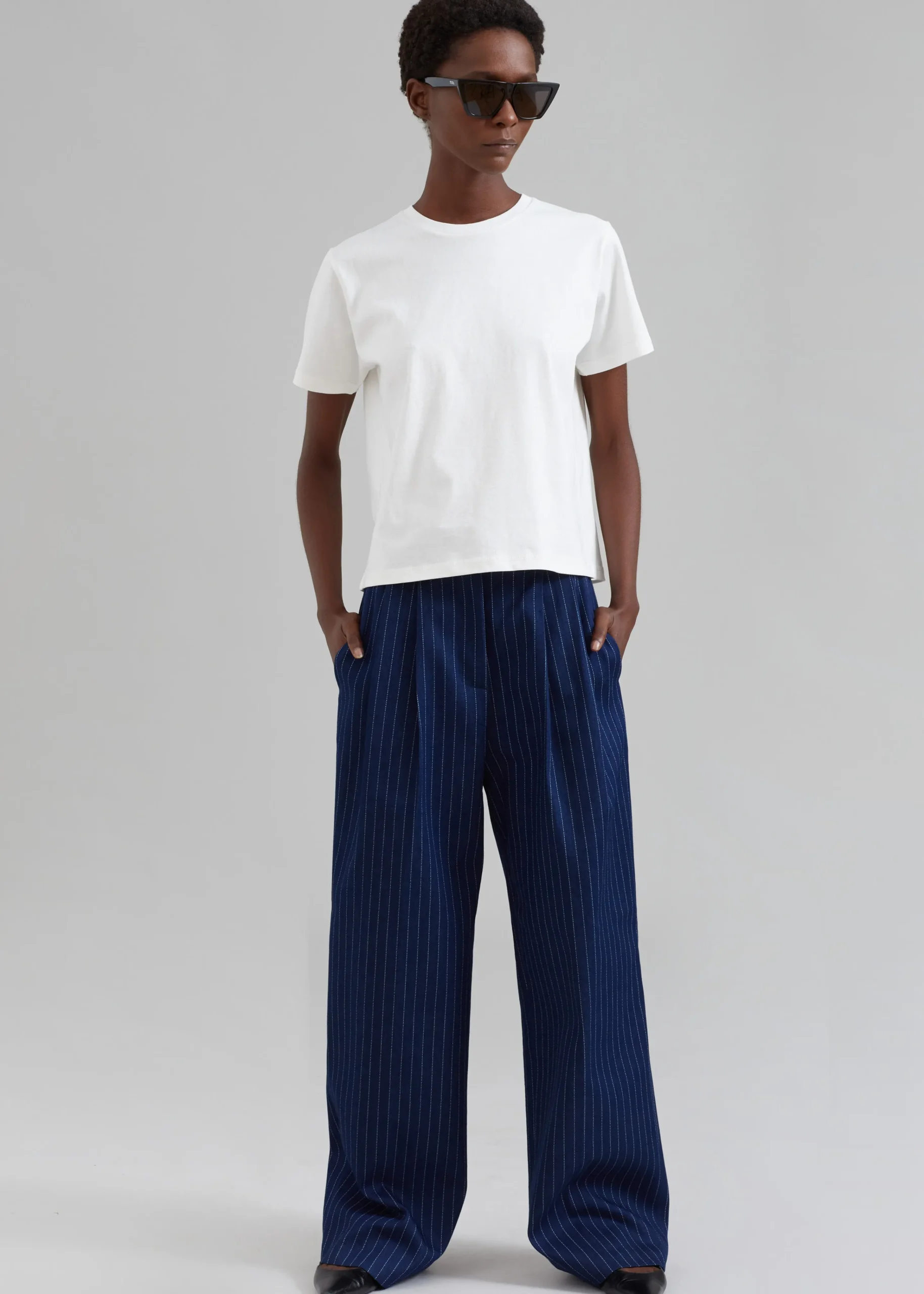 The Frankie Shop Tansy Denim Pants Navy Pinstripe Discount