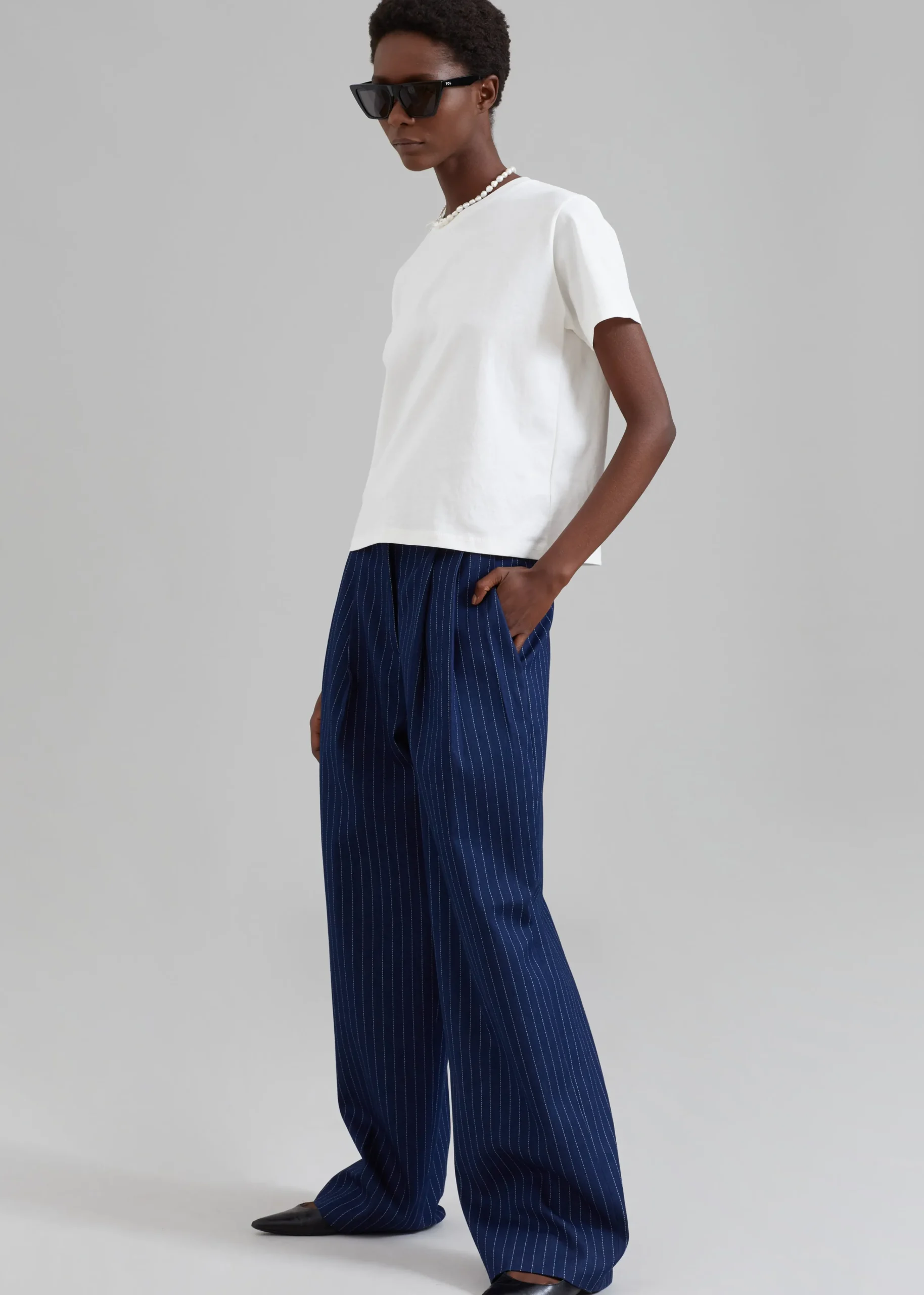 The Frankie Shop Tansy Denim Pants Navy Pinstripe Discount