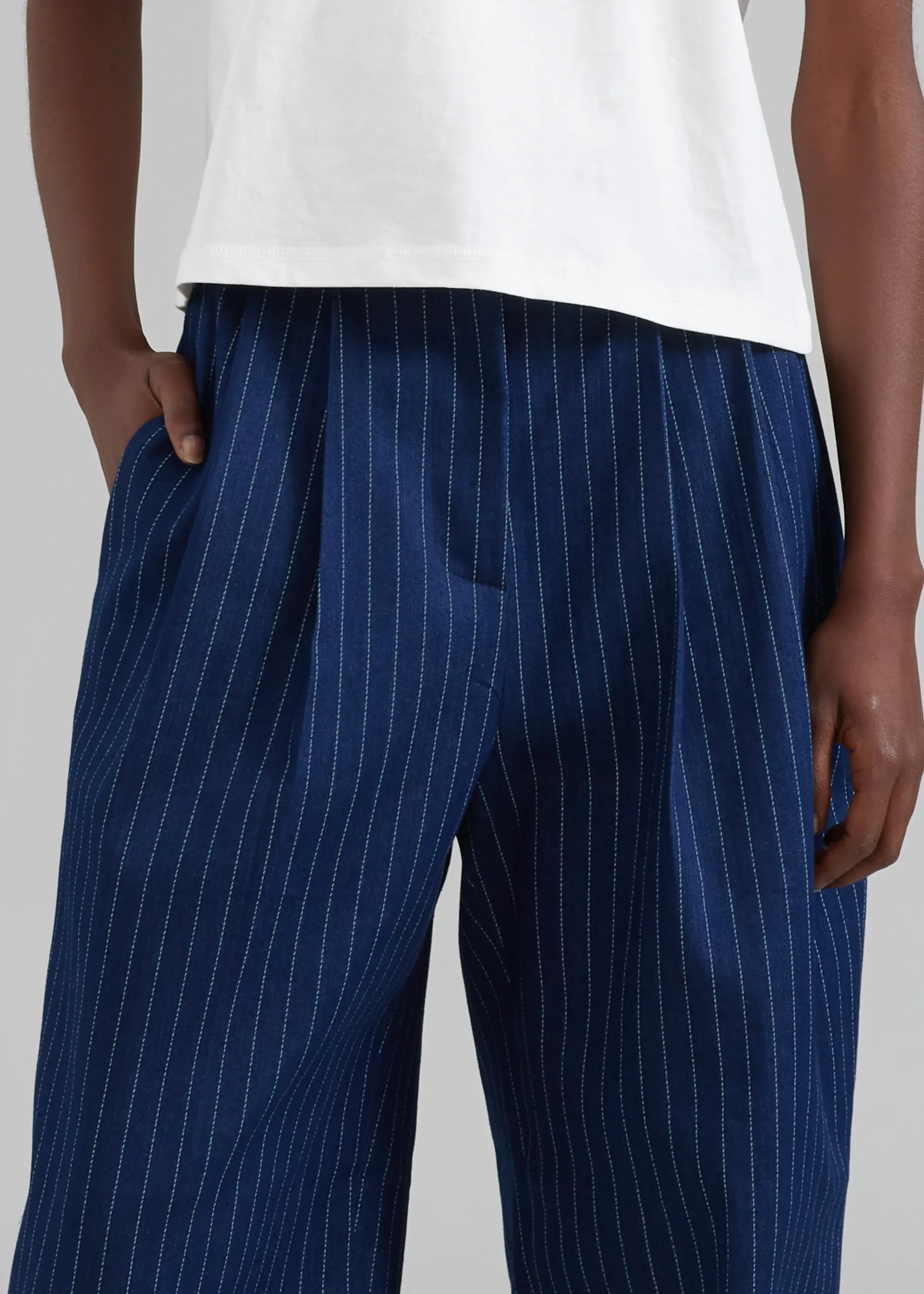 The Frankie Shop Tansy Denim Pants Navy Pinstripe Discount