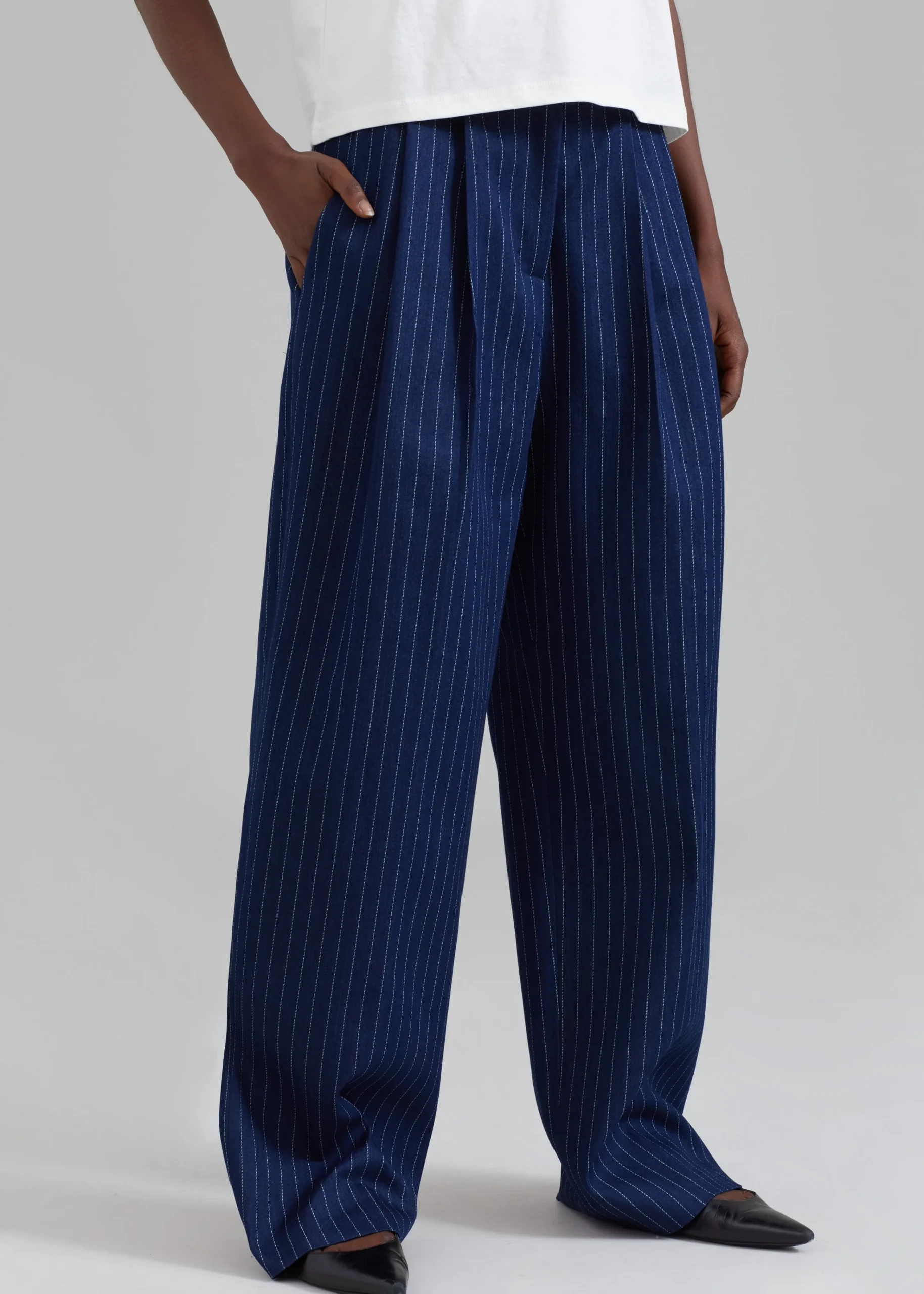 The Frankie Shop Tansy Denim Pants Navy Pinstripe Discount