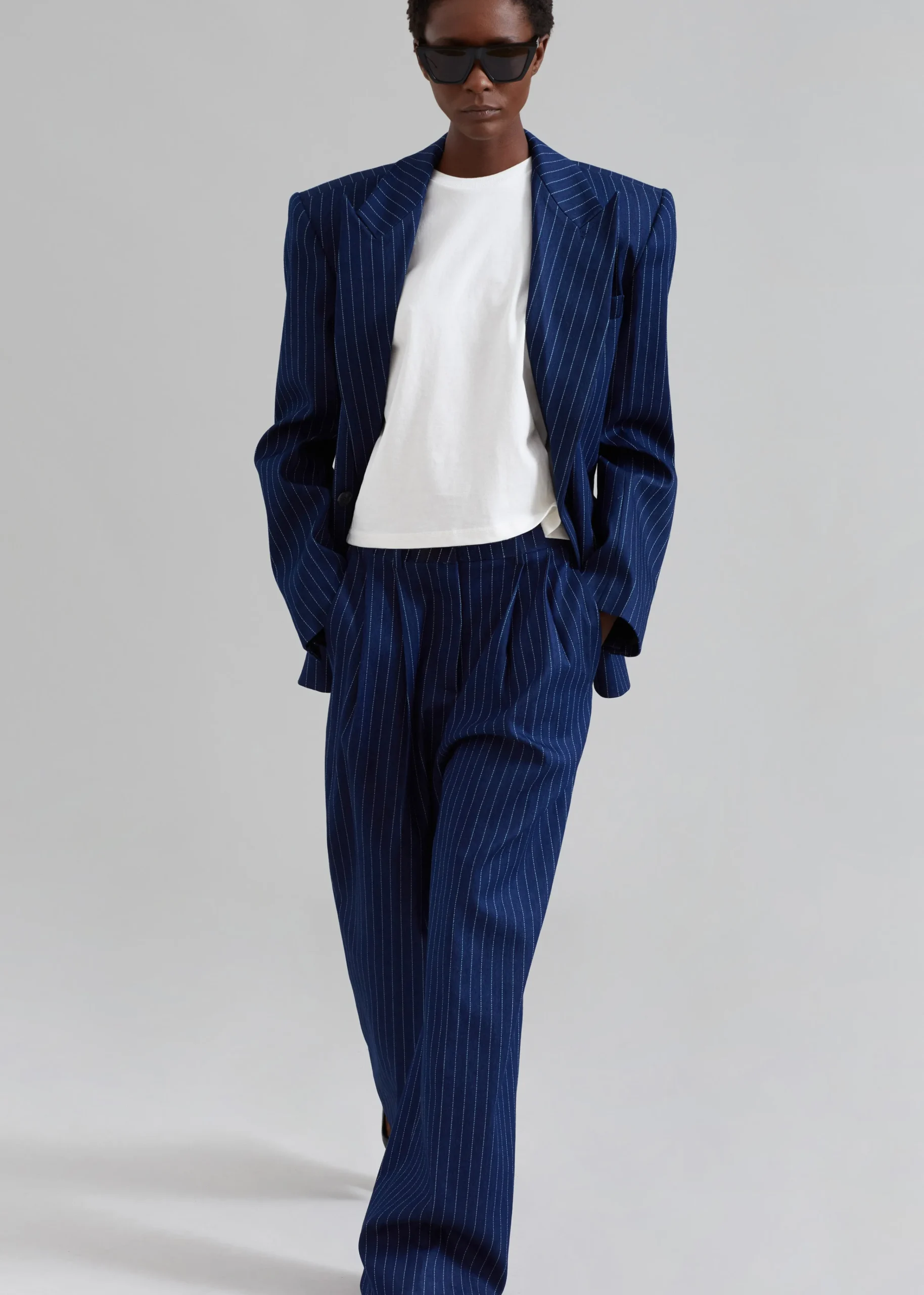 The Frankie Shop Tansy Denim Pants Navy Pinstripe Discount