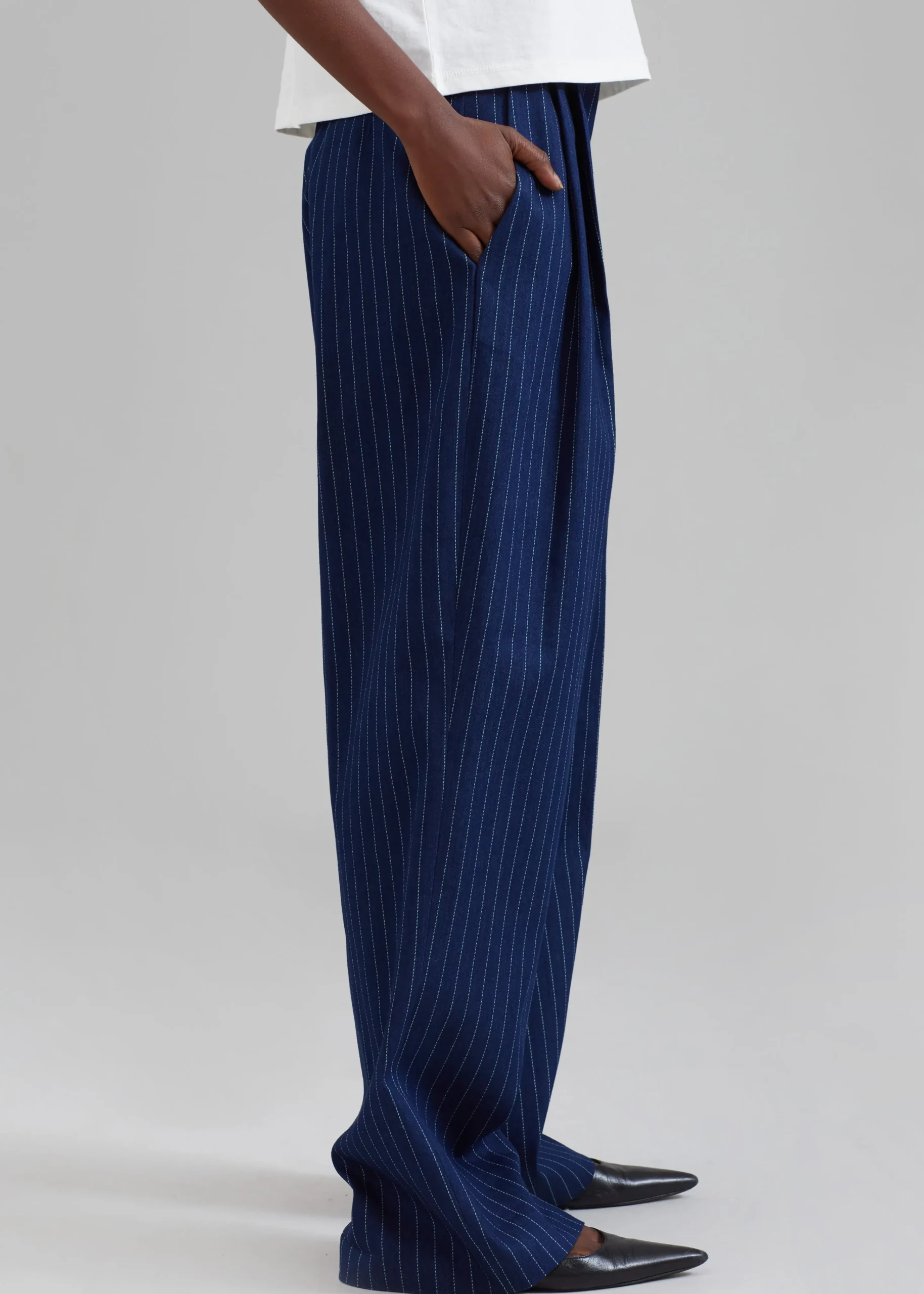 The Frankie Shop Tansy Denim Pants Navy Pinstripe Discount