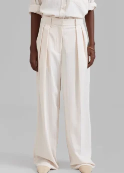 The Frankie Shop Tansy Fluid Pleated Trousers Beige Pinstripe Hot